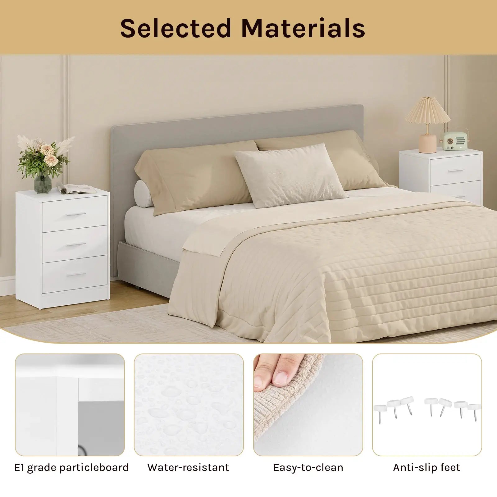 WOLTU 2 Teile/satz Nachttisch Nachttisch 39x54x28cm Beistelltisch mit 3 Schubladen Moderner Aufbewahrungsschrank für Schlafzimmer Wohnzimmer by Golden Bridge Store