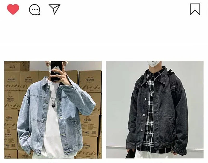 Bakorobaty Jeansjacke Einreihig Retro Locker - Blau Regular