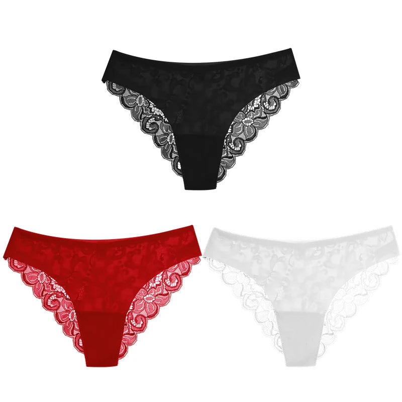 TrowBridge 3PCS Women's Panties Set Sweet Lace Underwear Soft Silk Satin Lingerie French Romantic Woman Briefs Female elegant Panty