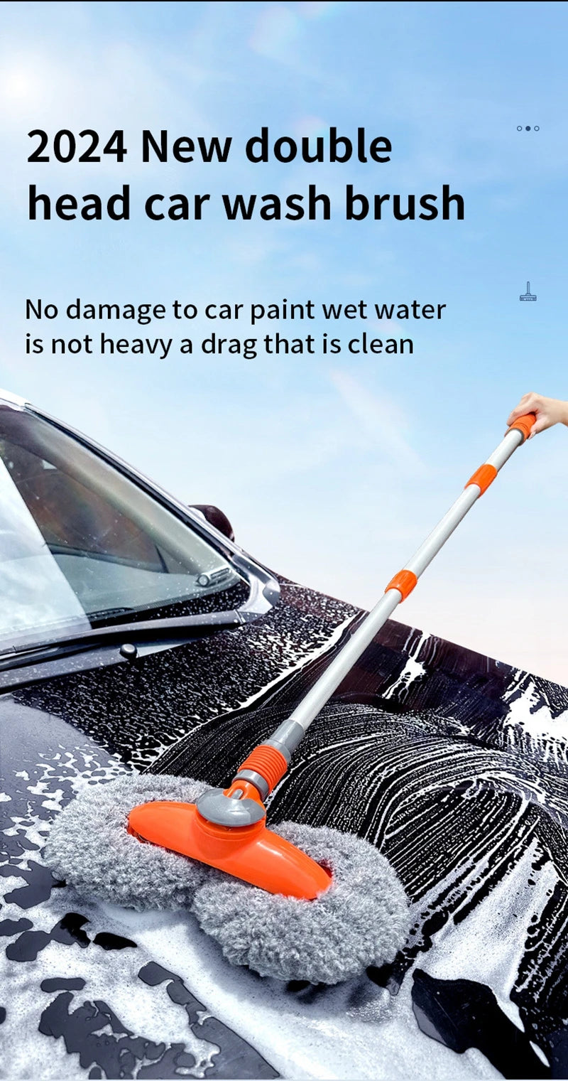 LEIBOO Car Washer Mop Foam Wash Chenille Brush Double Brush Head Roof Window Cleaning Maintenance Three-Section Telescopic Mop