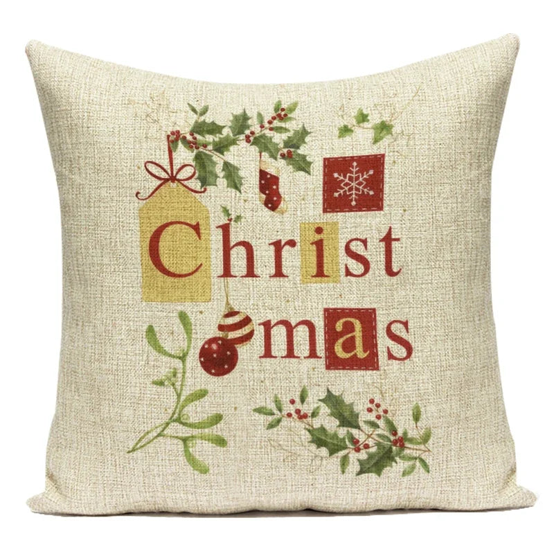 Merry Christmas Cute Cartoon Santa Claus Christmas Trees Polyester Sofa Home Decoration Pillow Cushion Cover Almofadas