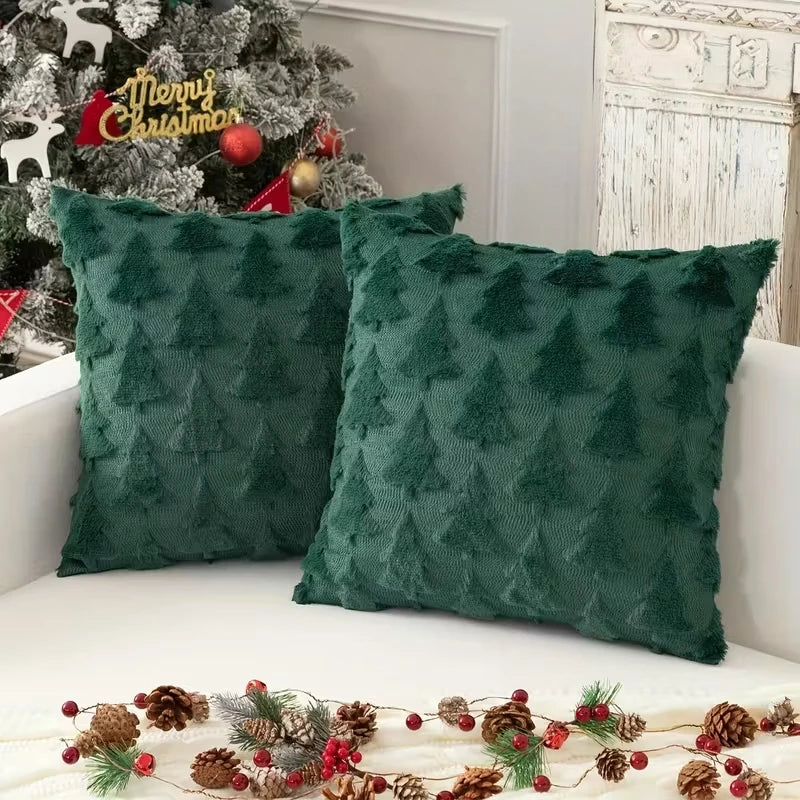 Christmas Decorative Pillow Cover Plush Embroidered Cushion Case Soft Throw Pillowcase For Sofa Living Room Home Festive Gift