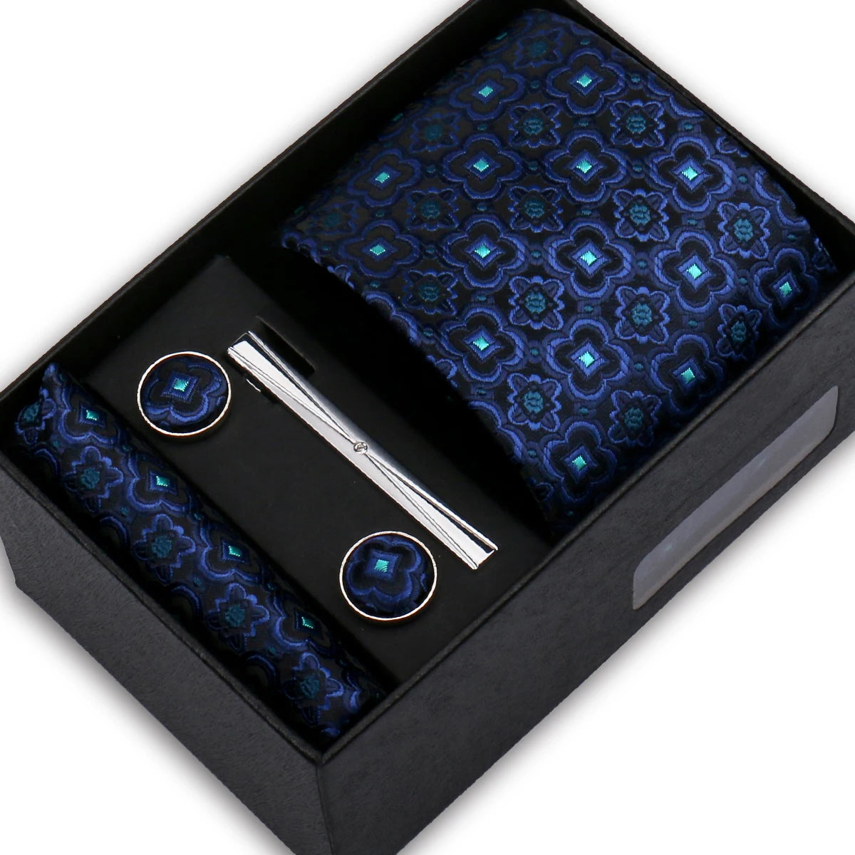 Elegant Men's Suit Necktie Gift Box Set Floral Tie Handchief Cufflinks Tie Clip 4-Piece Business Wedding Party Suit Accessories