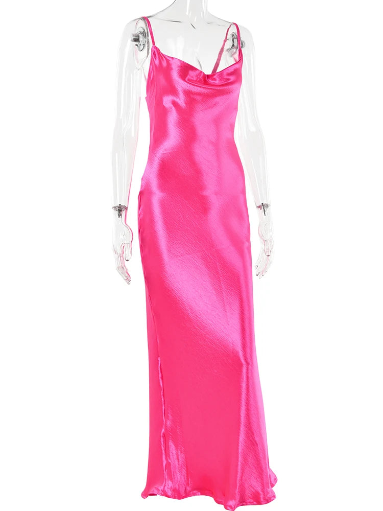 JULISSA MO Elegant Spaghetti Kleid - Rückenfrei Satin Maxi