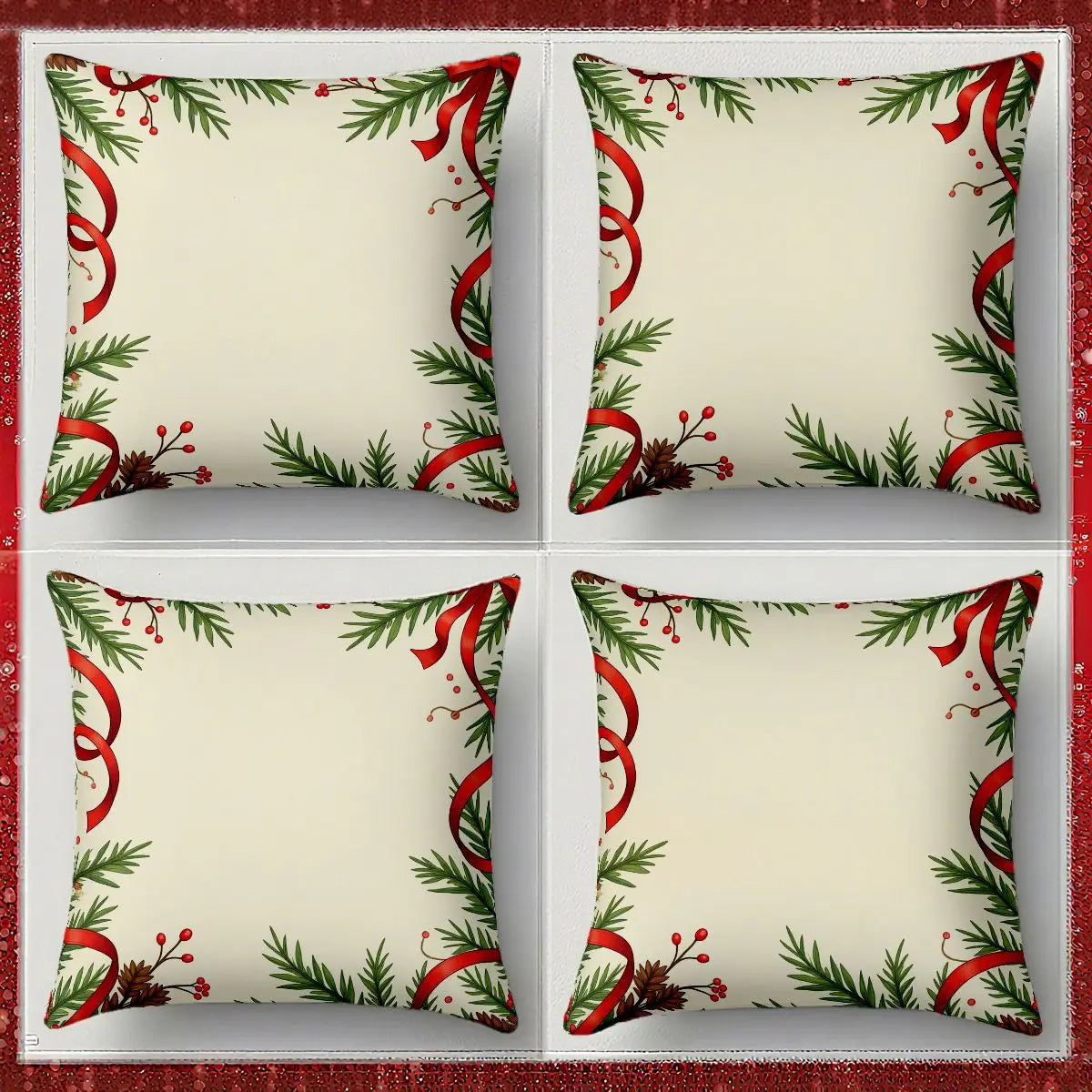 4-Piece Christmas Pillow Cover Set 45x45cm No Insert Festive Gift Boxes Holiday Greens for Sofa Styling Festive Celebrations
