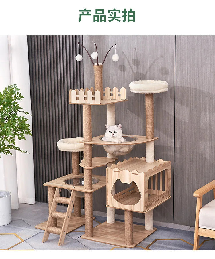 Großer Holz Katzenbaum Mit Raum Pod Multi-Level Katzen Turm & Kratzbäume Langlebig Katzen Möbel Für Indoor Katzen Katzen Spielzeug