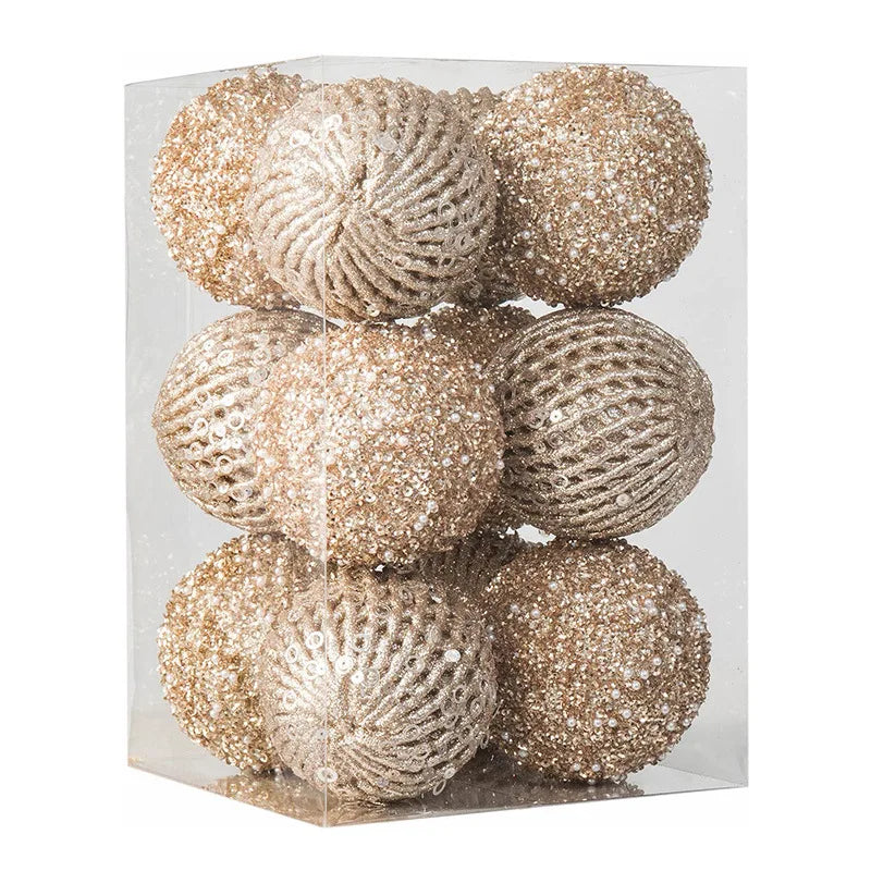 Choice Weihnachtskugeln Glitzer - 12 Stück, 8 cm, Weiß Rot, Deko