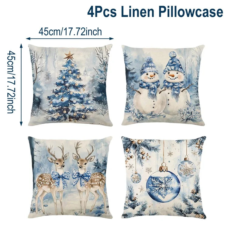 4pcs Christmas Cushion Cover Pillowcase Merry Christmas Decoration Linen Pillow Cases Home 2025 Xmas Gifts Pillow Covers 2026