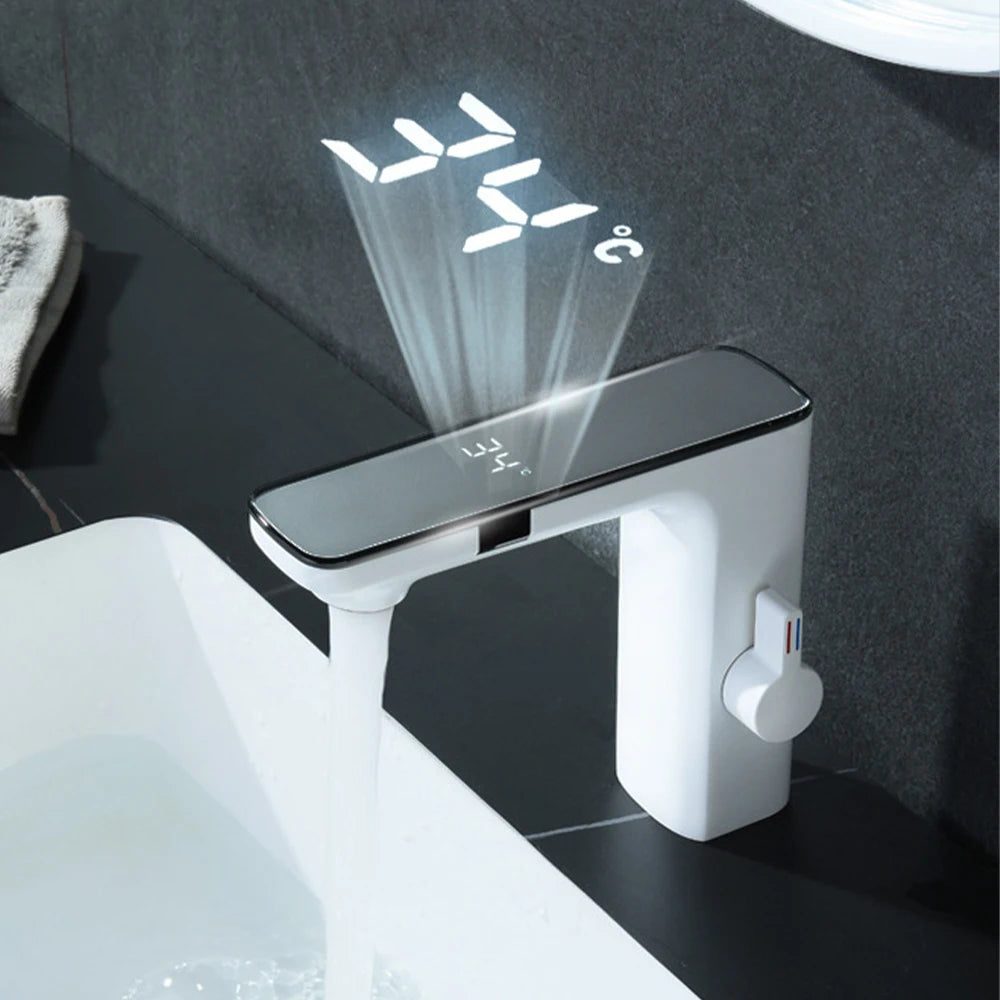 White Smart Daul Sensor Bathroom Basin Faucet Hot Cold Water Mixer Deck Mount  Bathroom Sink Faucet