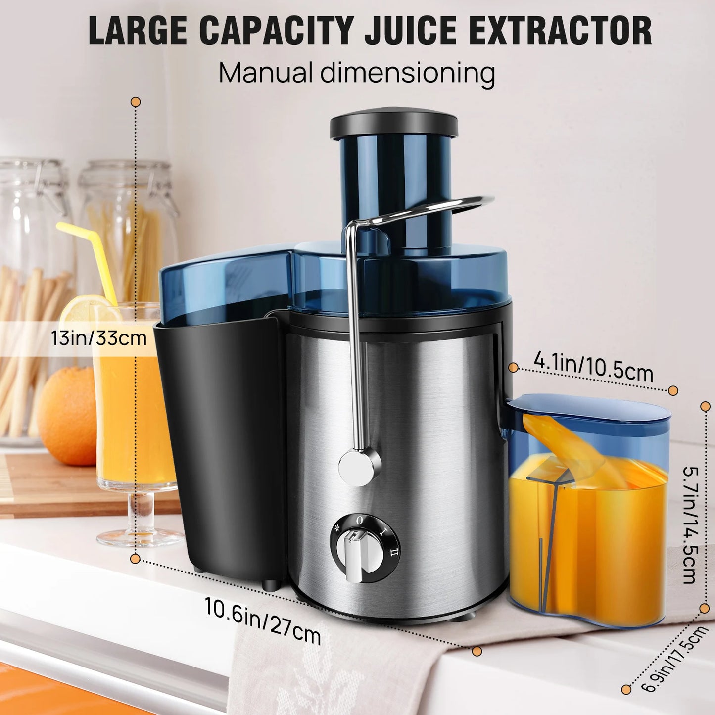 900W Zentrifugal-Saftor - Für ganze Früchte und Gemüse, 65mm breite Öffnung, 2 Geschwindigkeiten, 500ml Kapazität