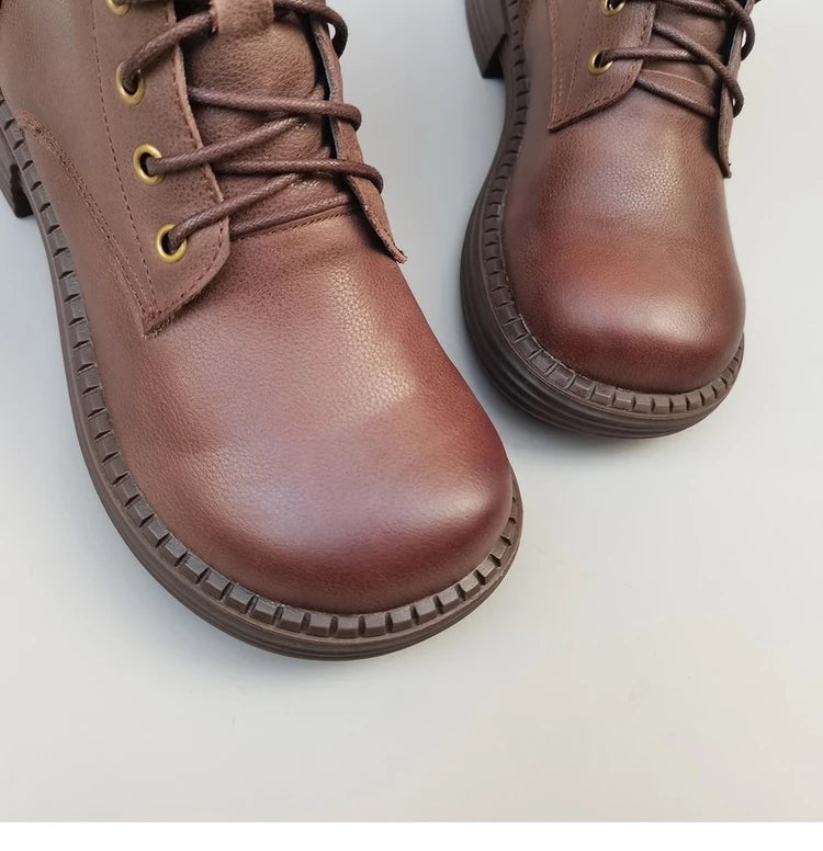 Ghete la gleznă Careaymade, piele naturală, variantă lată - mărime mare, înălțime toc 3-5 cm, căptușeală din lână