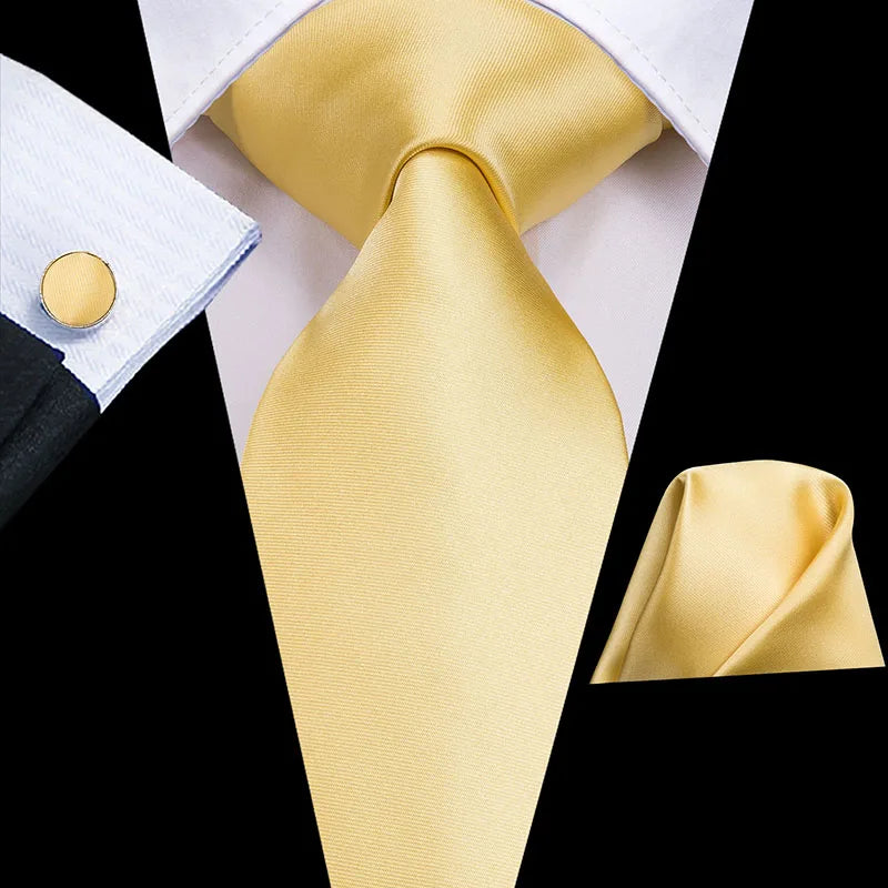 Hi-Tie Seiden-Herren-Krawatten-Set Blumenmuster Gelb Gold Krawatten und Taschentücher Manschettenknöpfe-Set Herren-Hochzeits-Party-Anzug-Mode-Halskrawatte C-3053