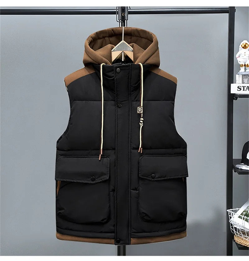 Fujian Herren-Weste abnehmbar Kapuze - Baumwolle, warm, L