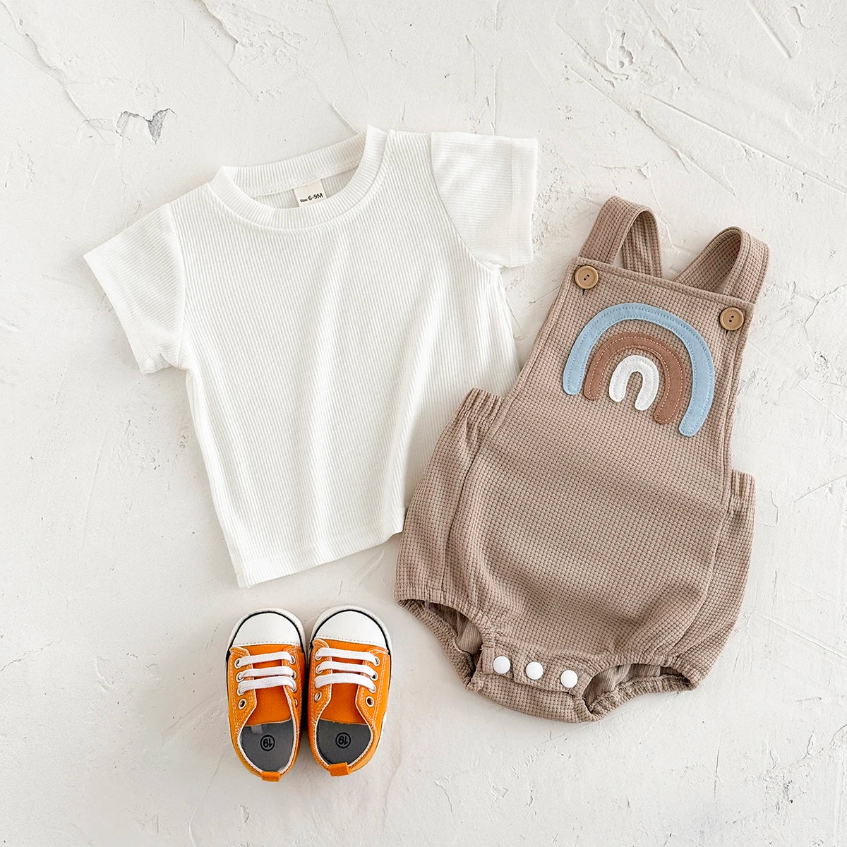 Baby Girls Clothes Bubble Romper Rainbow Patch Pullover Button Triangle Jumpsuit Boy Summer Stylish Bodysuit+T-shirt 2Pcs/Set