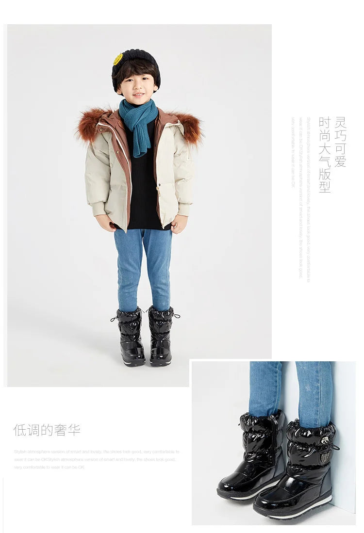 Kinder-Schneestiefel, 2025, Herbst-Winter-Wolle, warm halten, Kinderstiefel, Marke, modisch, wasserdicht, rutschfest, Baumwollschuhe für Mädchen und Jungen