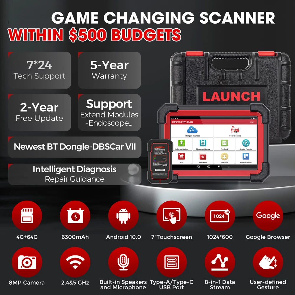 LAUNCH CRP919E BT OBD2 Scanner CAN FD DOIP FCA Full System Car Diagnostic Tools ECU Coding Bidirectional Control 31+ Service