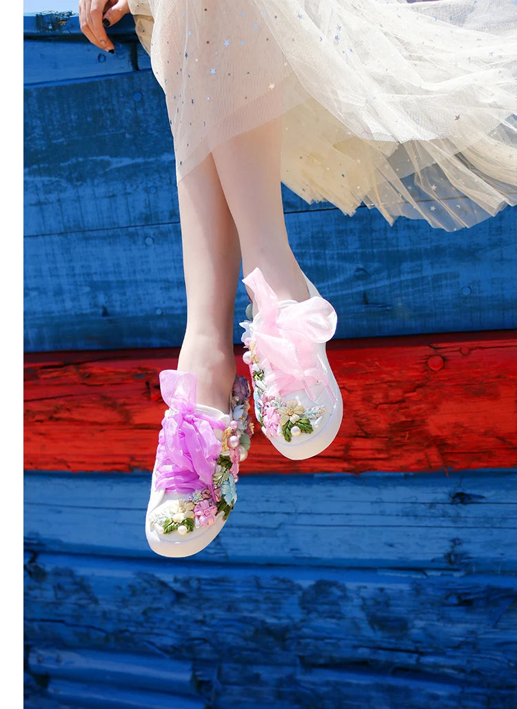 Sneakers Women 2024 Women Fashion Flowers Canvas Shoes Casual Flat Shoes Women Loafers Mujer Vulcanizar Los Zapatos size 35-44