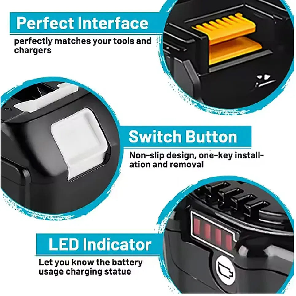 Genuine Makita 18V Battery With Charger,Makita 18 V Battery 6.0Ah 5.0ah,,Rechargeable Lithium Ion For BL1850 LXT400 Power Tool