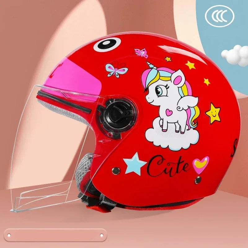 Children Cartoon Cute four seasons Motorcycle helmets Open face electric car bike child helmet for kids boy girl unicorn DOT