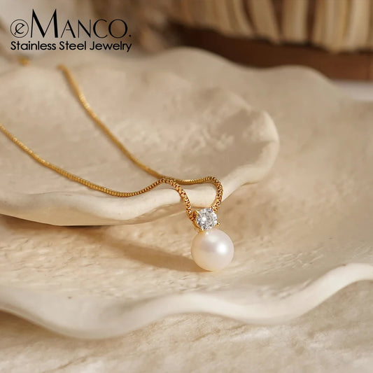 Colier scurt cu zirconiu și pandantiv din oțel inoxidabil placat cu aur eManco, accesorii pentru femei, en-gros