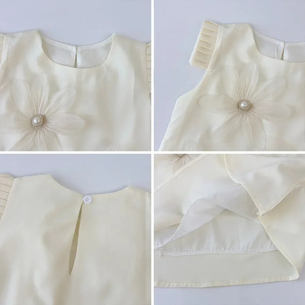 Kids Dresses for Girls 3D White Flower Princess Dress Girls' Pink Clothes Summer New Casual Vest Dress Flower Girl Dresses