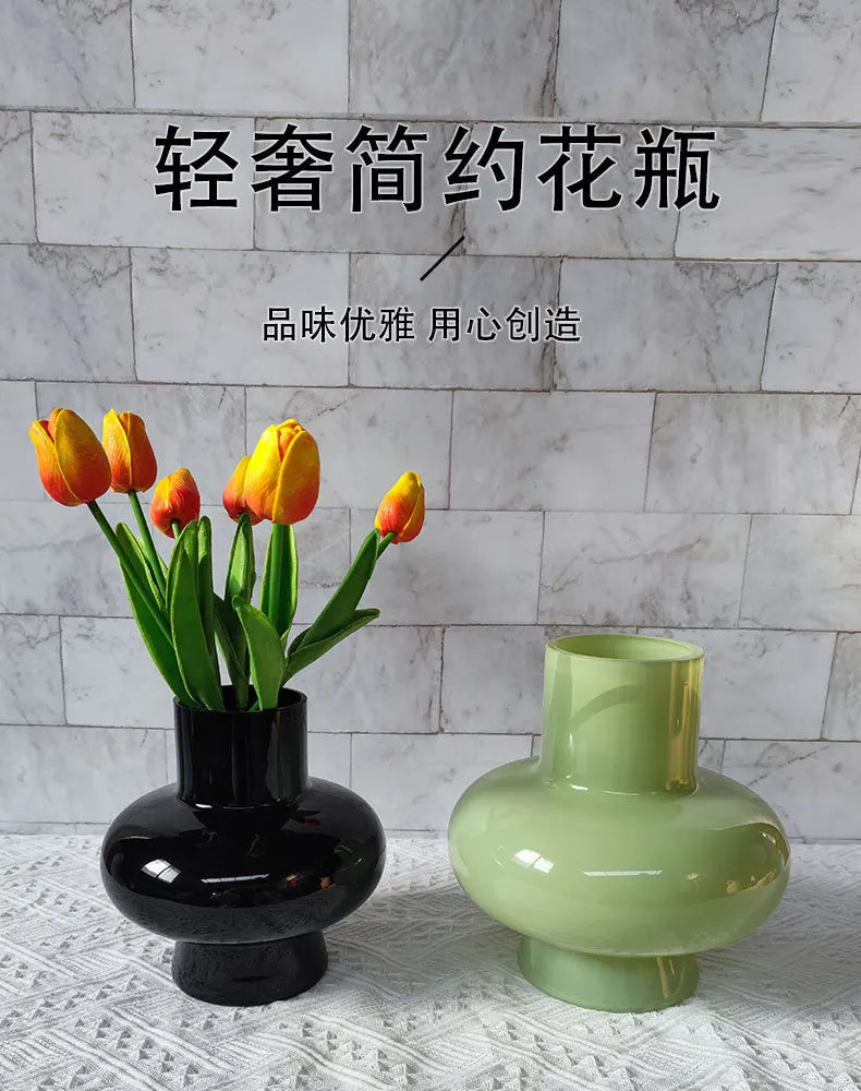 Green Pot Bellied Glass Vase Floral Arrangement Accessories Hydroponics Terrarium Flower Vase Home Decoration Accessories