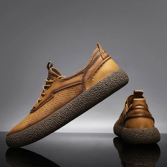 Sneakers for Men Comfortable Classic Outdoor Casual Skate Shoes Male Fashion Non-Slip Genuine Leather Skateboard Shoes Flats