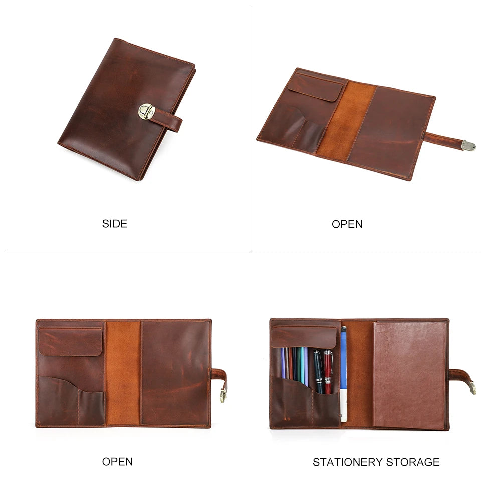 Luxury Retro Genuine Leather Notebook A5 Cover Case with Pen Holder Metal Buckle Journal Office Diary Travel Handmade Sketchbook