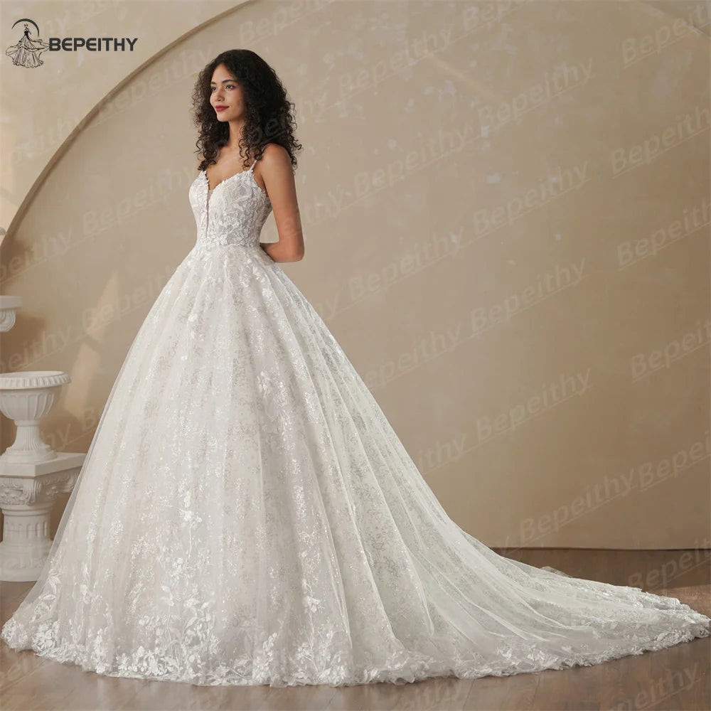 BEPEITHY Customisierte Glitter-Prinzessin-Elefanten-Wedding-Dresses-Für-Frauen-Sleeveless-Shinny-Lace-V-Neck-Bride-Ball-Bridal-Gown-2025