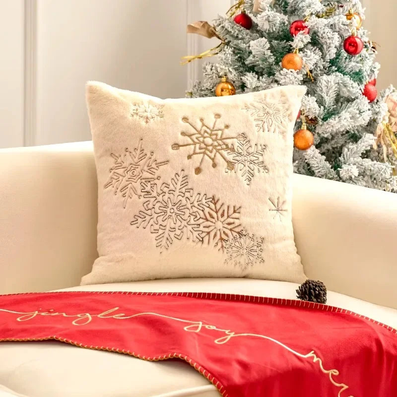 Simple Pillow Case Plush Christmas Embroidered Cushion Cover Soft Comfortable Festival Decorative New Year's Home Pillow Case