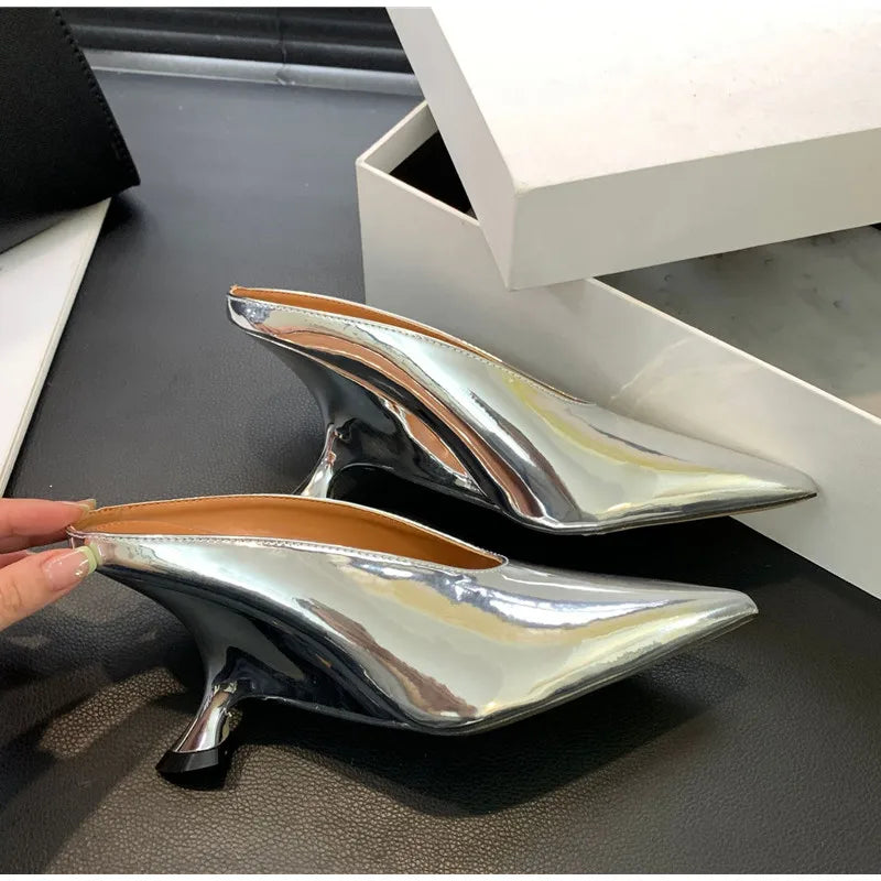 Elegant Pointed Toe Women Slippers Shoes Designer Shallow Fashion Spring Autumn Wedges High Heels Banquet Mule Zapatos De Mujer