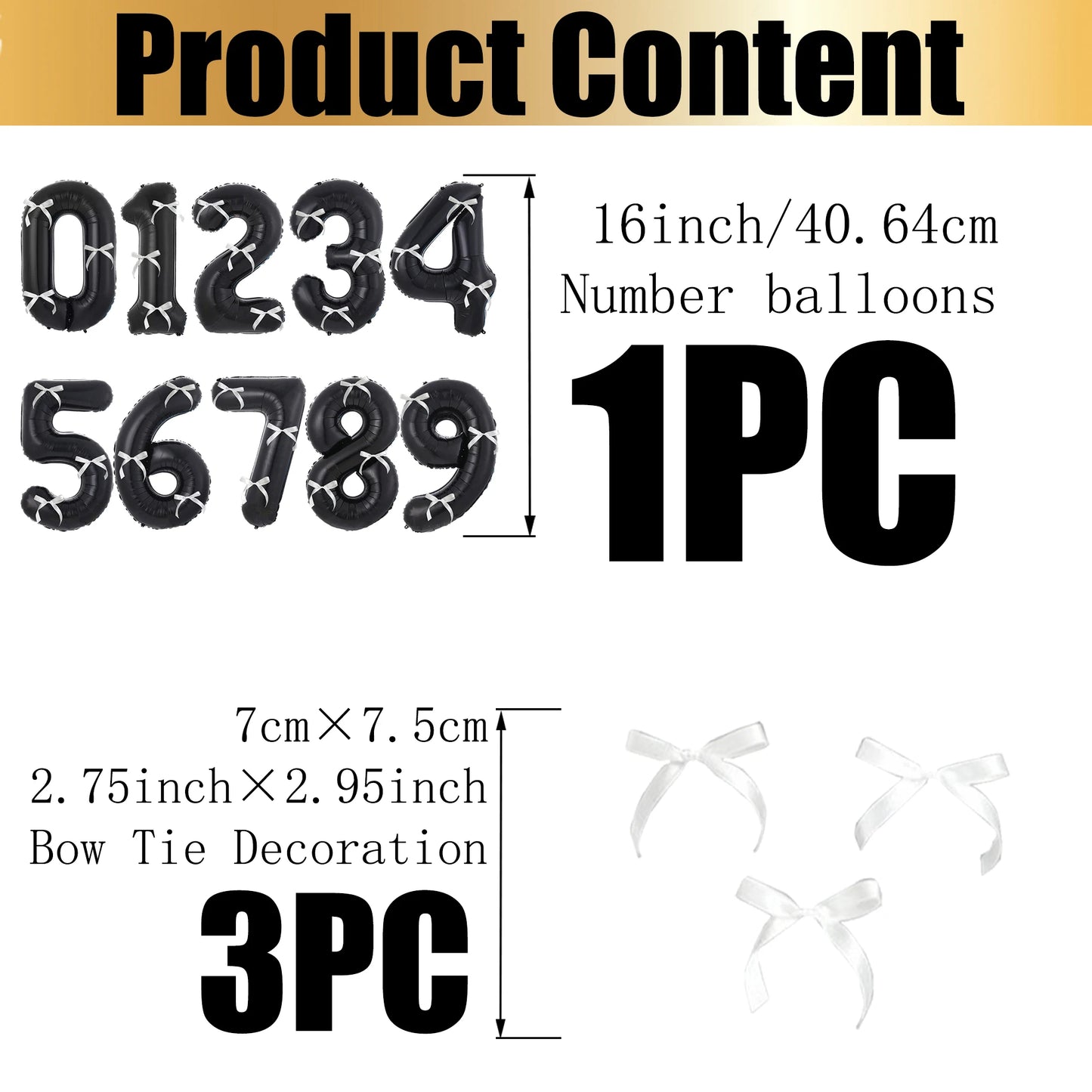 Choice 32 Zoll Folienballon Zahl - Schwarz 0-9 3 Schleifen