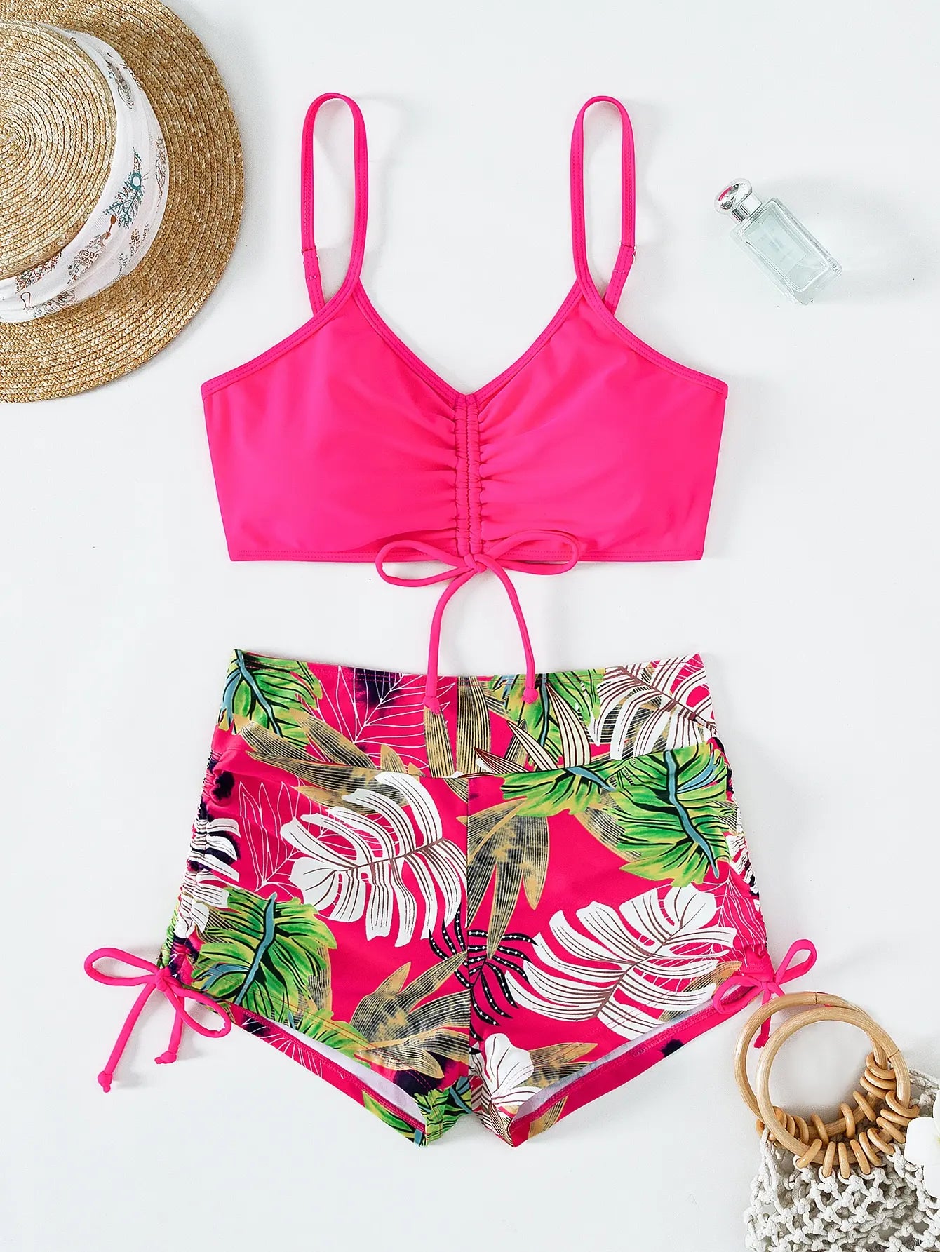 Damen Bikini 2025 - Hochtailliger Drawstring Front Shorts Bikinis für Frauen
