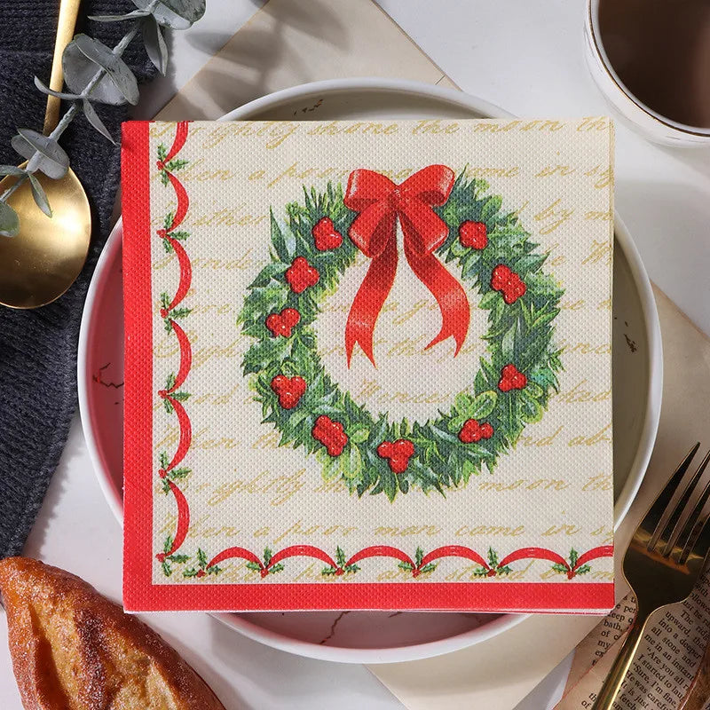 20Pcs/pack 33x33cm Merry Christmas Series Printed Paper Disposable Tableware Napkin Tissues Xmas Party Decor