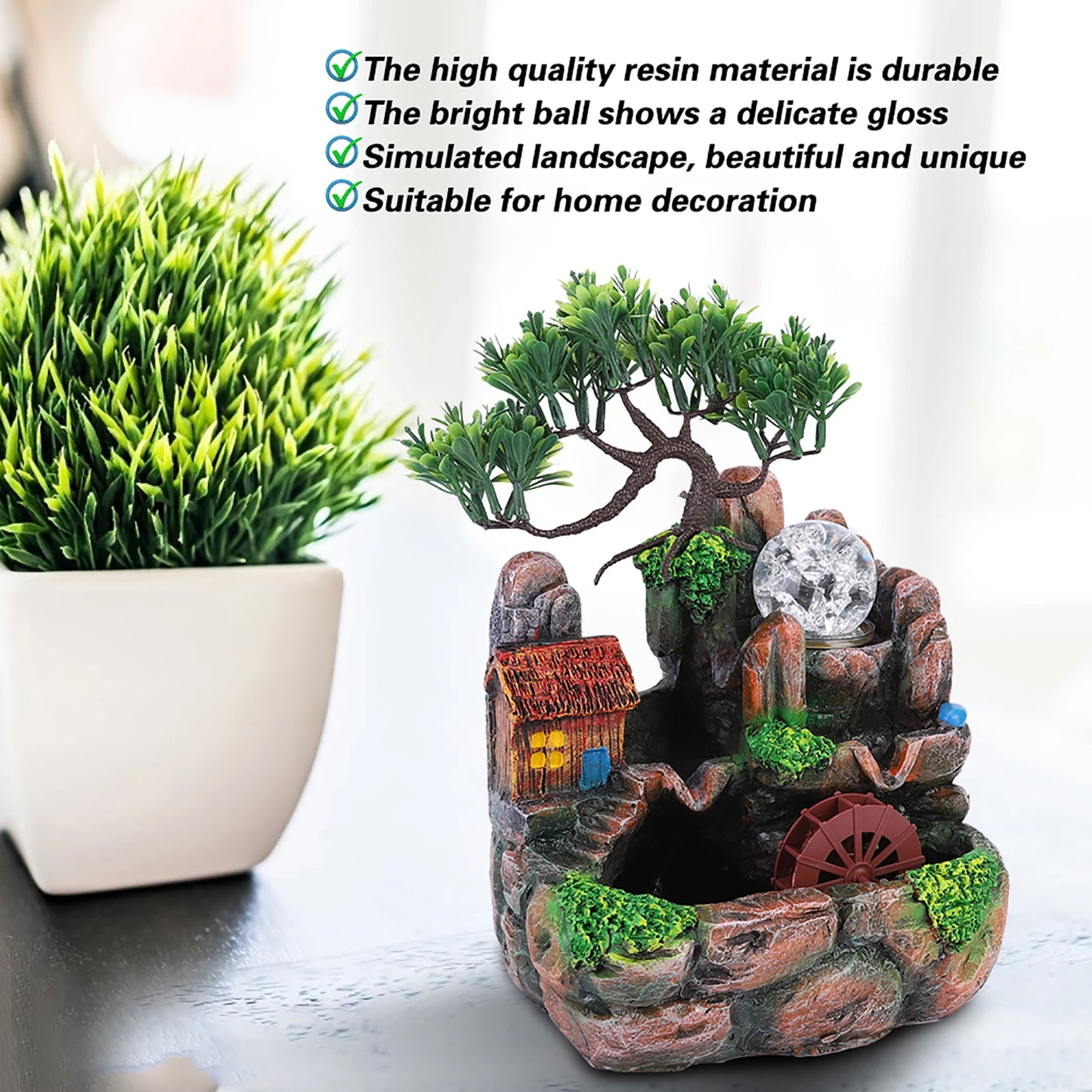 Desktop Fountain Simulation Resin Desktop Fountain Rockery Decor Atomizing Home Ornament Decoration Home Ornament Table Ornament