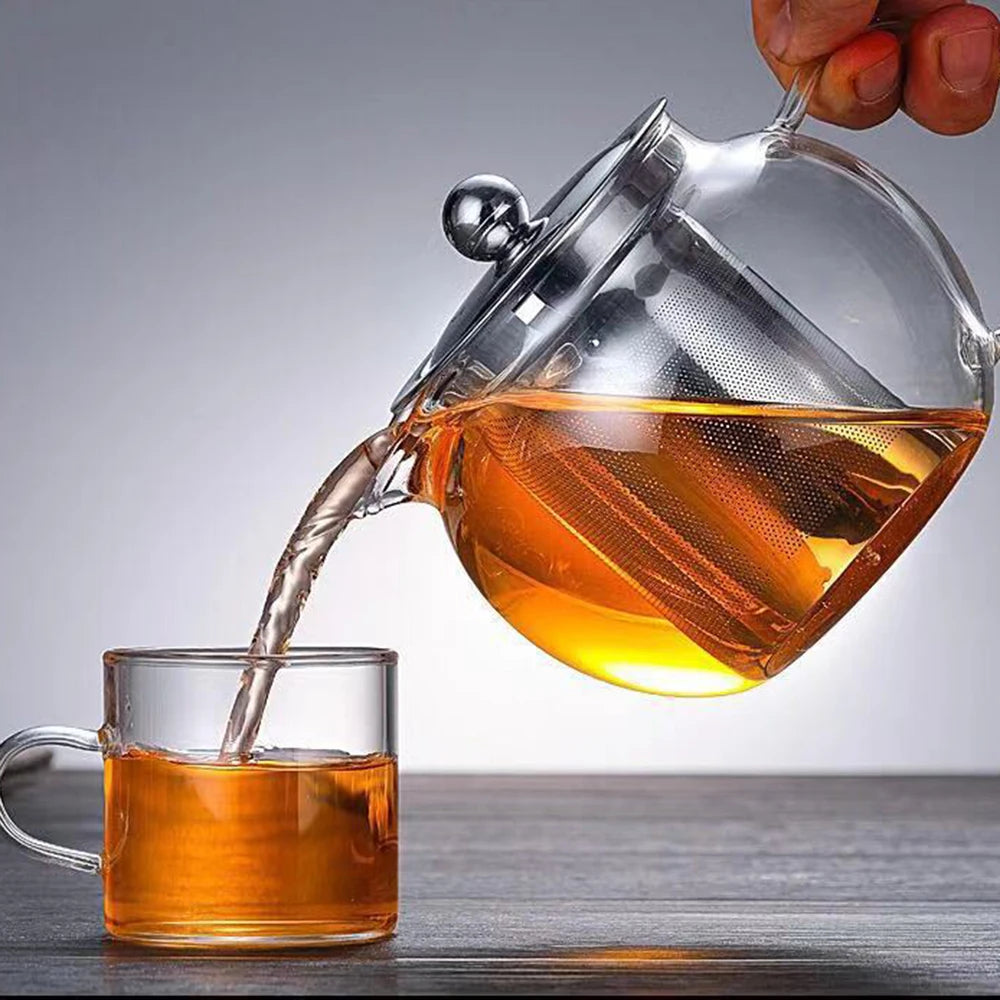 Glass Tea Pot Kettle 650ML/950ML/1300ML Teapot with Stainless Steel Strainer Infuser Filter Tea Cup Set kitchen accessories 주전자