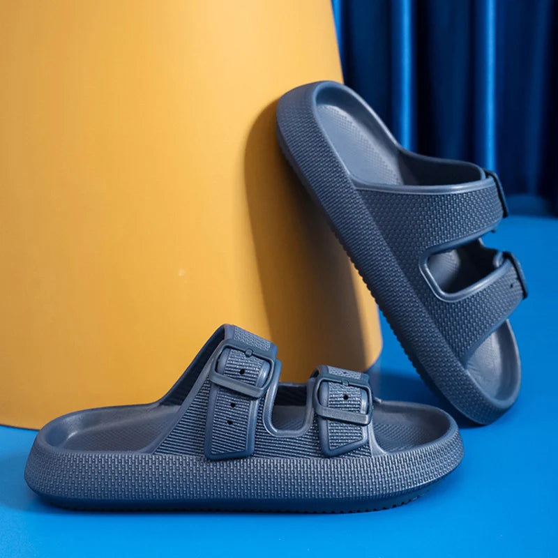 Mode Schnalle Dick Plattform Hausschuhe Frauen Heim Weich Sohle EVA Cloud Slides Sandalen Frau 2025 Sommer Rutschfest Strand Flip Flops
