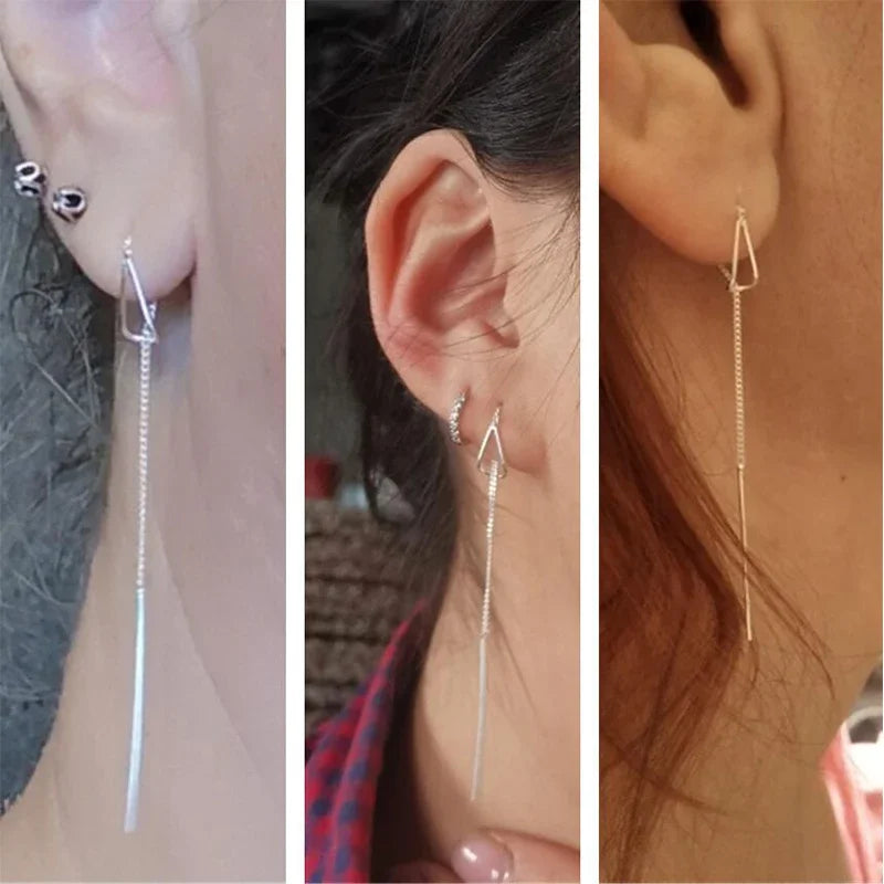 INZATT 925 Sterling Silber 6,3cm Lange Quasten-Ketten Bar Hängende Tropfen Ohrringe für Frauen Mode Schmuck Hochzeitsgeschenk