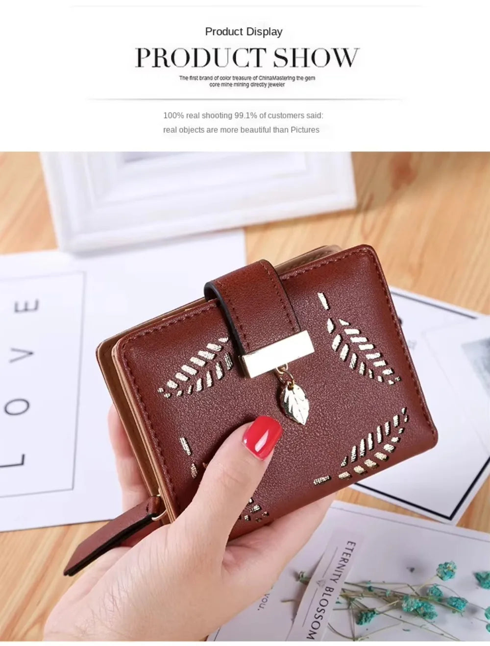 Luxus Frauen Geldbörse Leder Portemonnaie Kurz Reißverschluss Clutch Tasche Klein Ausgehöhlt Blätter Design Mode Marke Geldbörsen