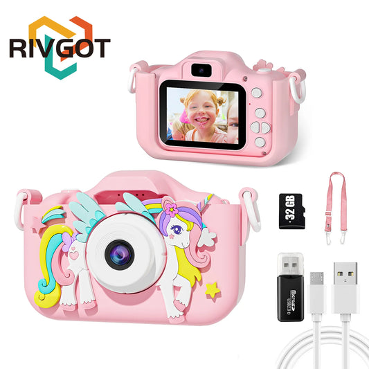 Kinder Mini Kamera Cartoon Einhorn Spielzeug Für Mädchen Jungen Geburtstag Geschenke 1080P HD 2 Zoll Bildschirm Mit Silikon Hülle Aufnahme Leben Kamera