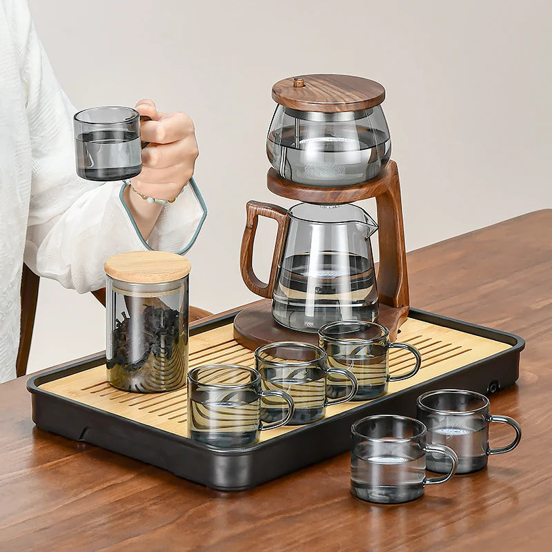 Chinese style tea making artifact, high-end glass teapot for household use, automatic tea set for lazy people separation