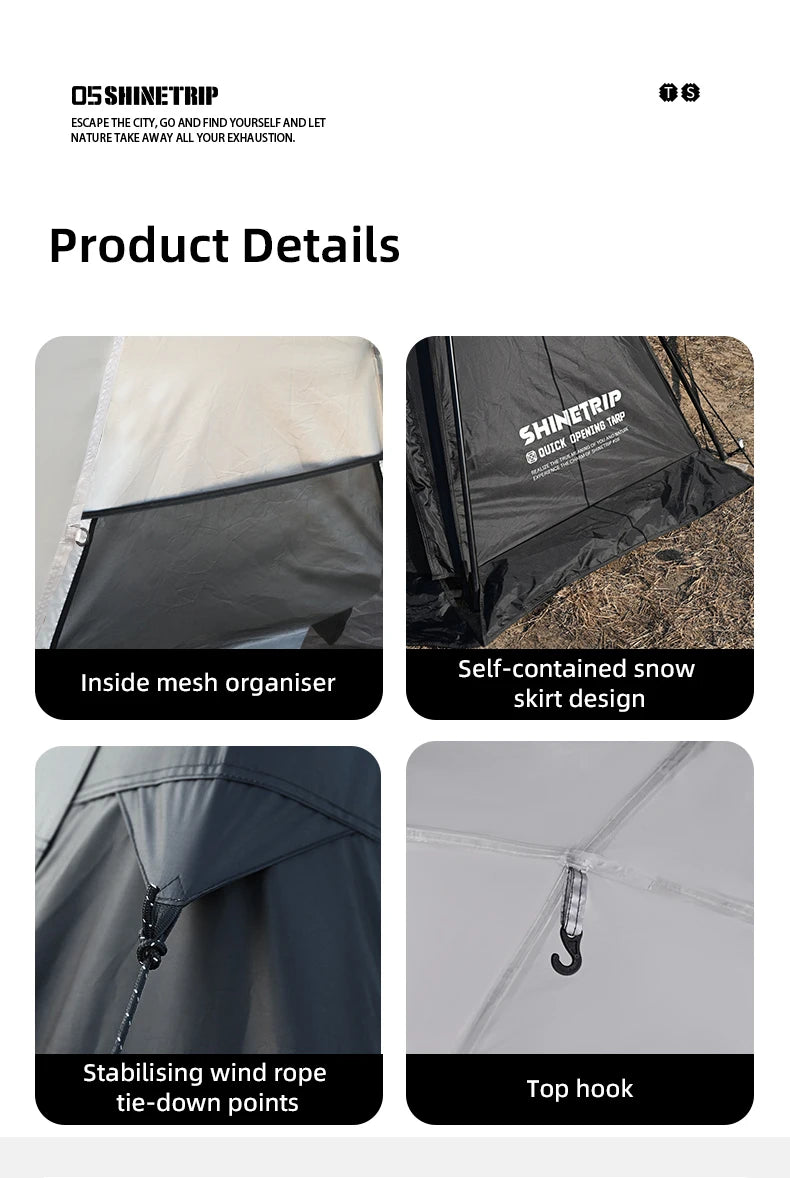 ShineTrip05 Series Oversized Quick Build Waterproof Silver Coated Canopy Sunproof Camping Auto Dome