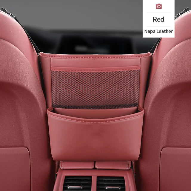 Car Seat Middle Storage Bag PU Leather Car Armrest Hanging Organizer Multifunction Handbag Holder Net Pocket Cup Tissue Storage