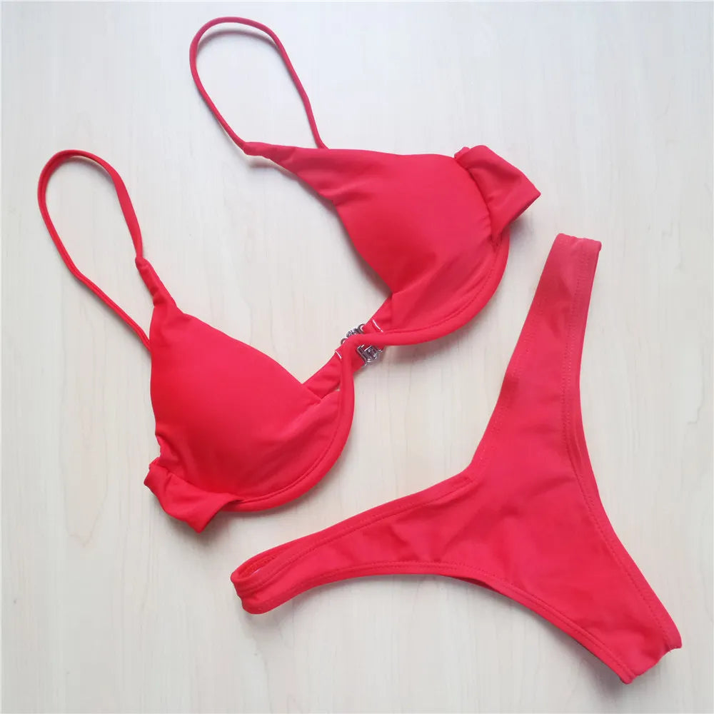 V-bar Bügel Bikini S-XL Damen Schwimmanzug Underwire-Technologie Low Waist Zweiteilig V-Form Bügel Polyester Spandex