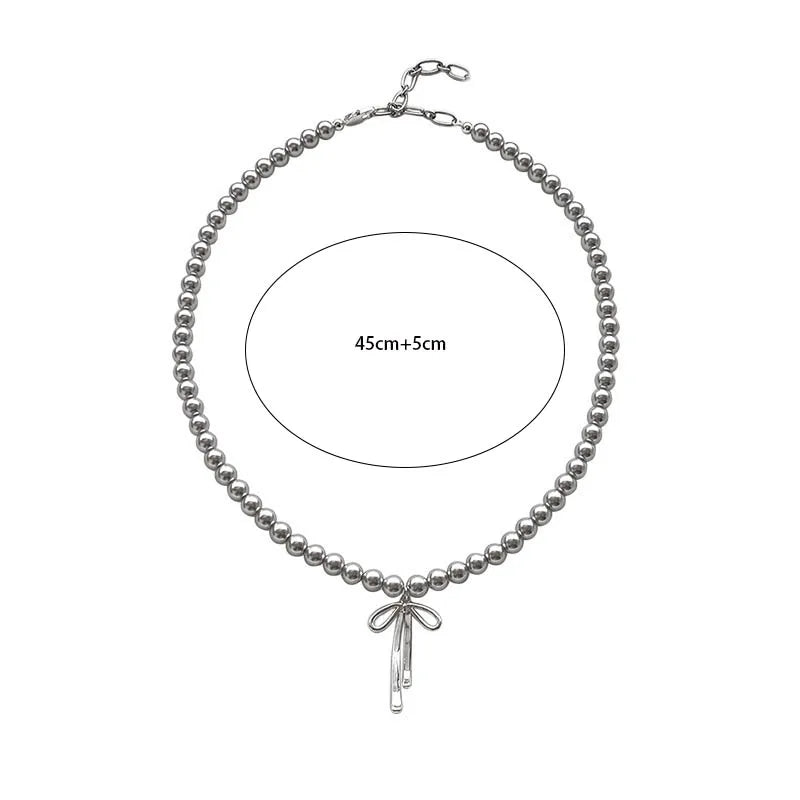 Colier tip choker la modă cu pandantiv, elegant, cu bowknot, cu perle gri, accesorii pentru bijuterii la gât