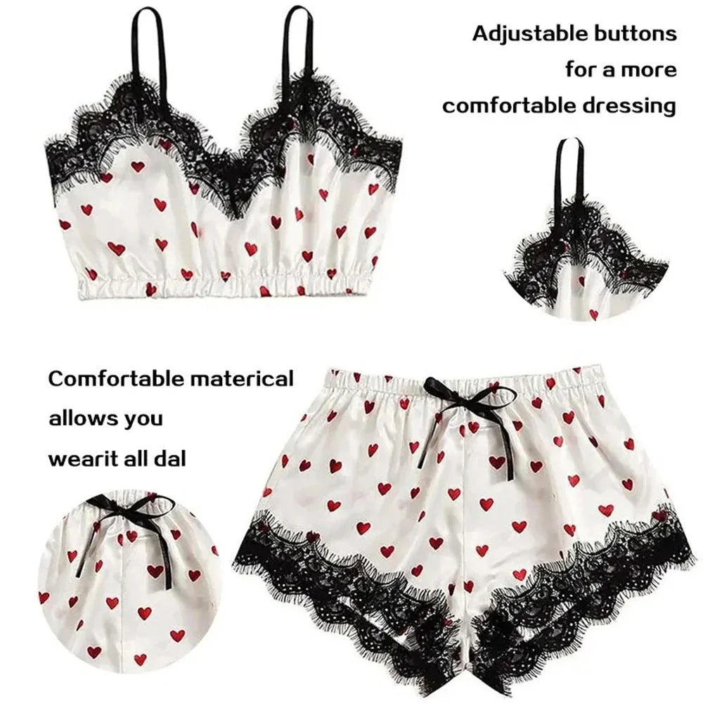 Pyjama-Set 2025: 2PCS Pajama Suit Women Fashion V-Neck Stretch Satin Lace - Sexy Lingerie Bowknot Pyjamas Sleep Shorts Set Sleepwear Sling Set New Collection