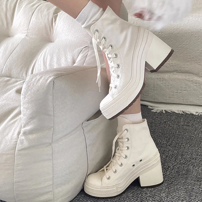 Women Platform Sneakers Canvas Shoes Personalized Luxry Heels Skateboard Lace Up Casual Fashion Outdoor Sneakers