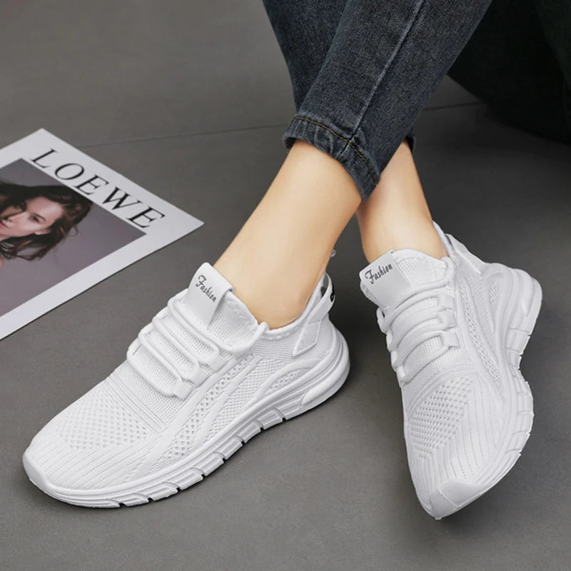Lucyever L6228 Atmungsaktiv Sneaker - Weiß Mesh Slip On