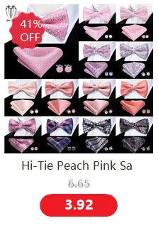 Hi-Tie Peach Pink Salmon Silk Mens Bow Tie Pocket Square Cufflinks Set Pre-tied Butterfly Knot Bowtie for Male Wedding Business
