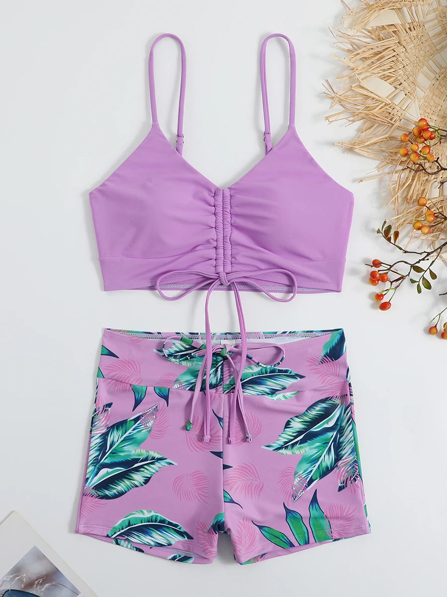 Damen Bikini 2025 - Hochtailliger Drawstring Front Shorts Bikinis für Frauen